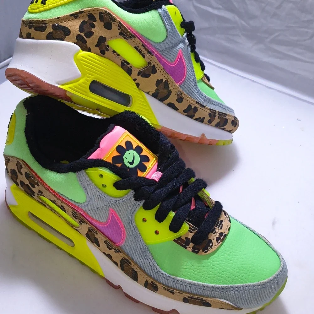Nike Air Max 90 LX Illusion Green Leopard Print Womens CW3499-300 Size 6 - Picture 3 of 14